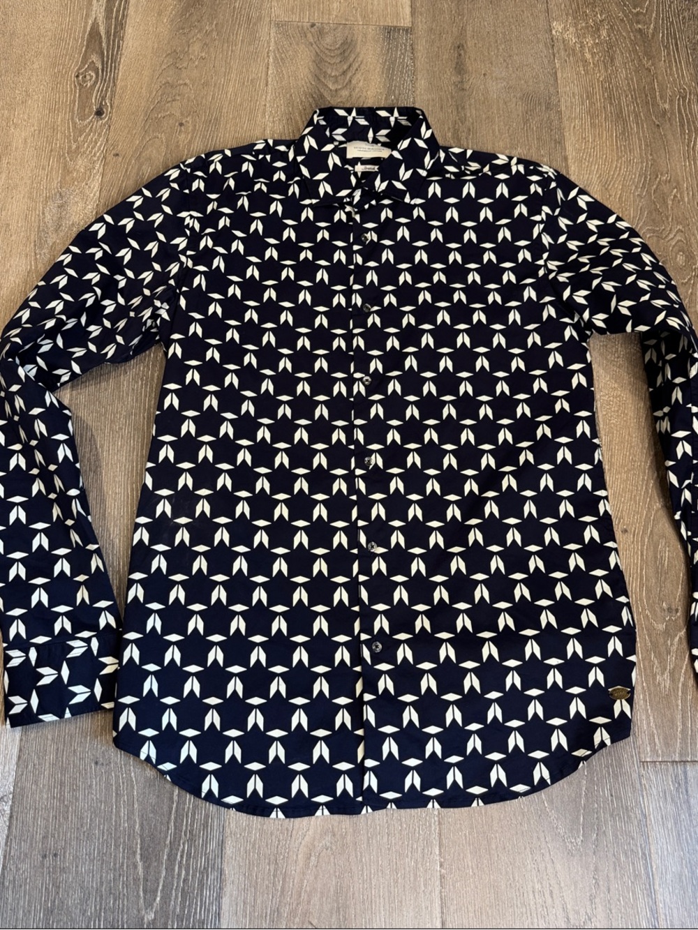 Scotch & Soda Navy and White Geometric Button-Down Shirt 0745